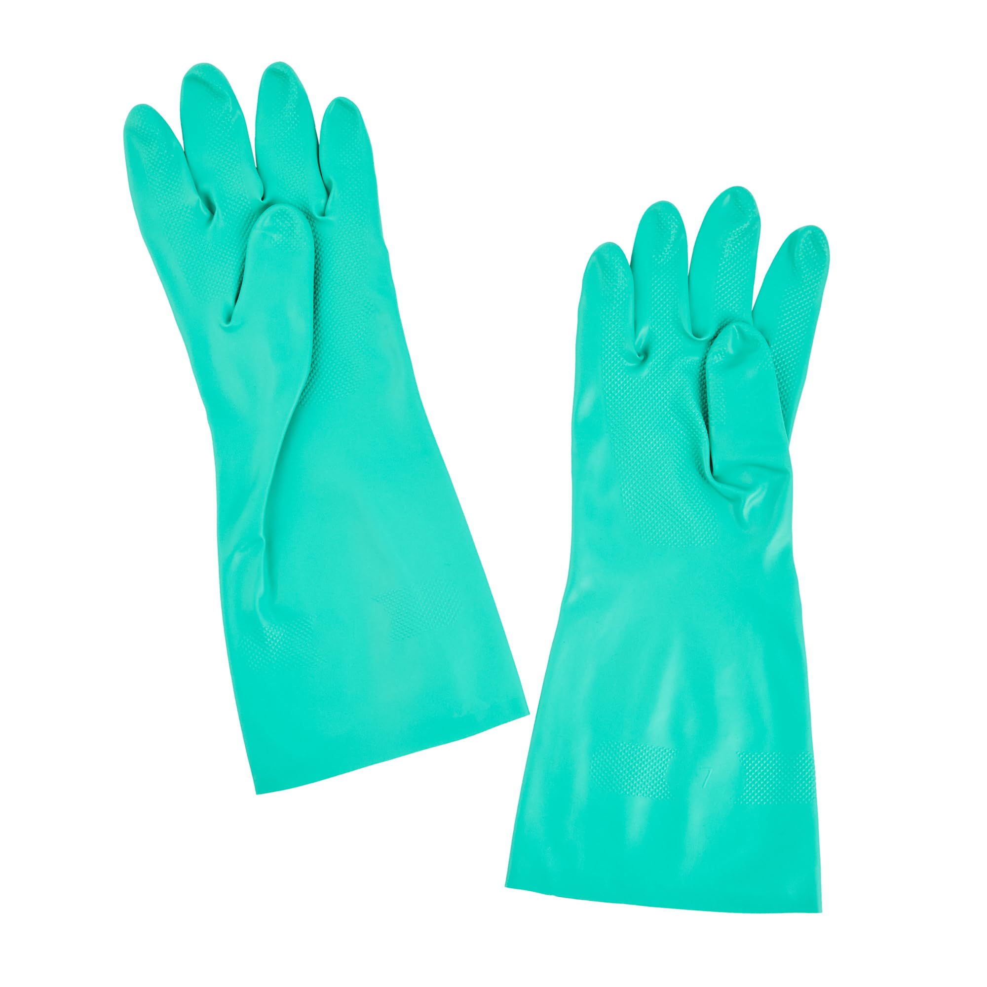 Restaurantware - Clean Tek Professional - Guantes de limpieza grandes de 15 mil, 10 pares de guantes largos, forro flocado, sin polvo, guantes de nitrilo verde tolerantes a productos químicos, sin