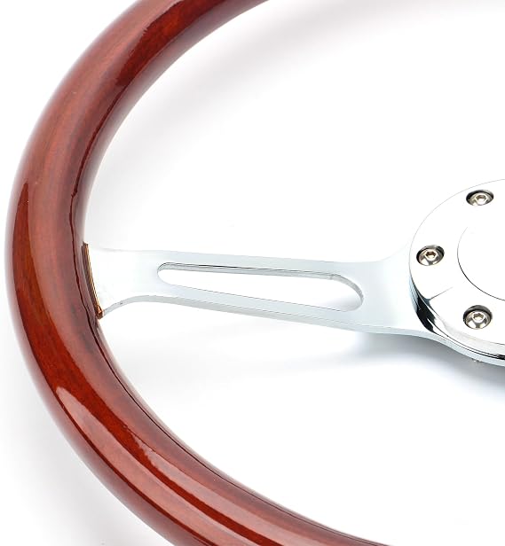 Classic 15(380mm) Wood Grain Steering Wheel Vintage Grant Nostalgia Style Wood Steering Wheel Long Hole with Horn Button...