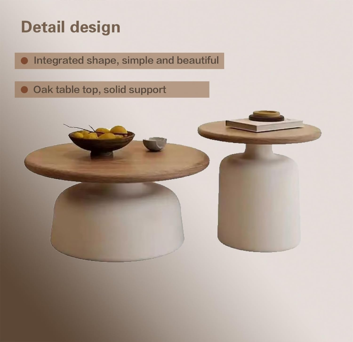 Round Nesting Coffee Table Set of 2, Cream Living Room Set - Big White + Little White