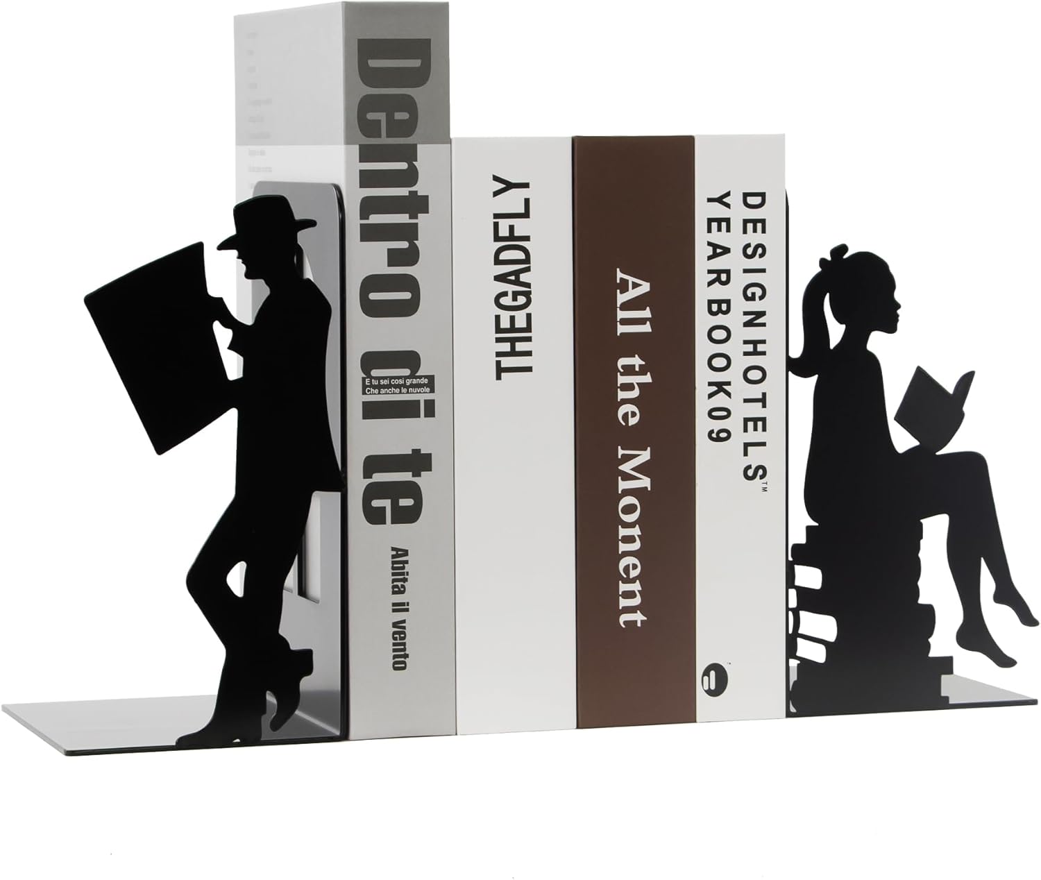 8 inch Lovers Bookends Book Ends for Shelves Decorative,Metal Book End Nonskid Book Holder Book Stopper Home Decor for Movies/CD/Video Games (Set of 2)
