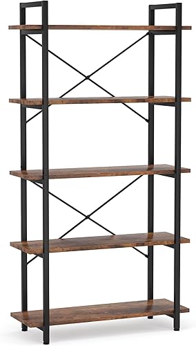 Miniatura 8 de Tribesigns Estantería de 5 niveles, estantería industrial con marco de metal, estante alto rústico para sala de estar, estudio, oficina en casa (1,