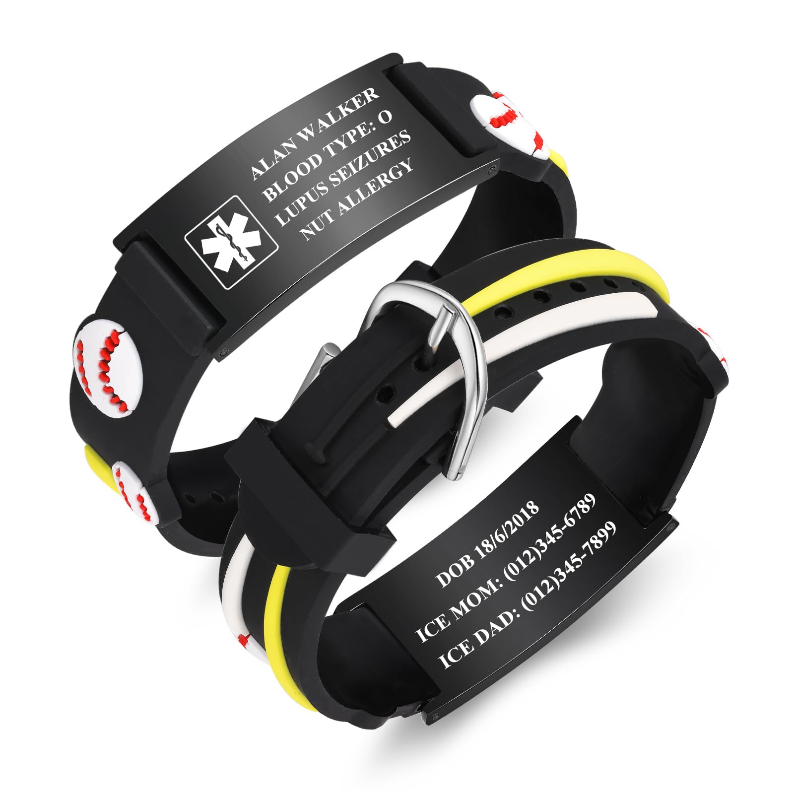 Gamtic Kids Personalized Medical ID Bracelet-Adjustable Kids Bracelet (Black-Black)
