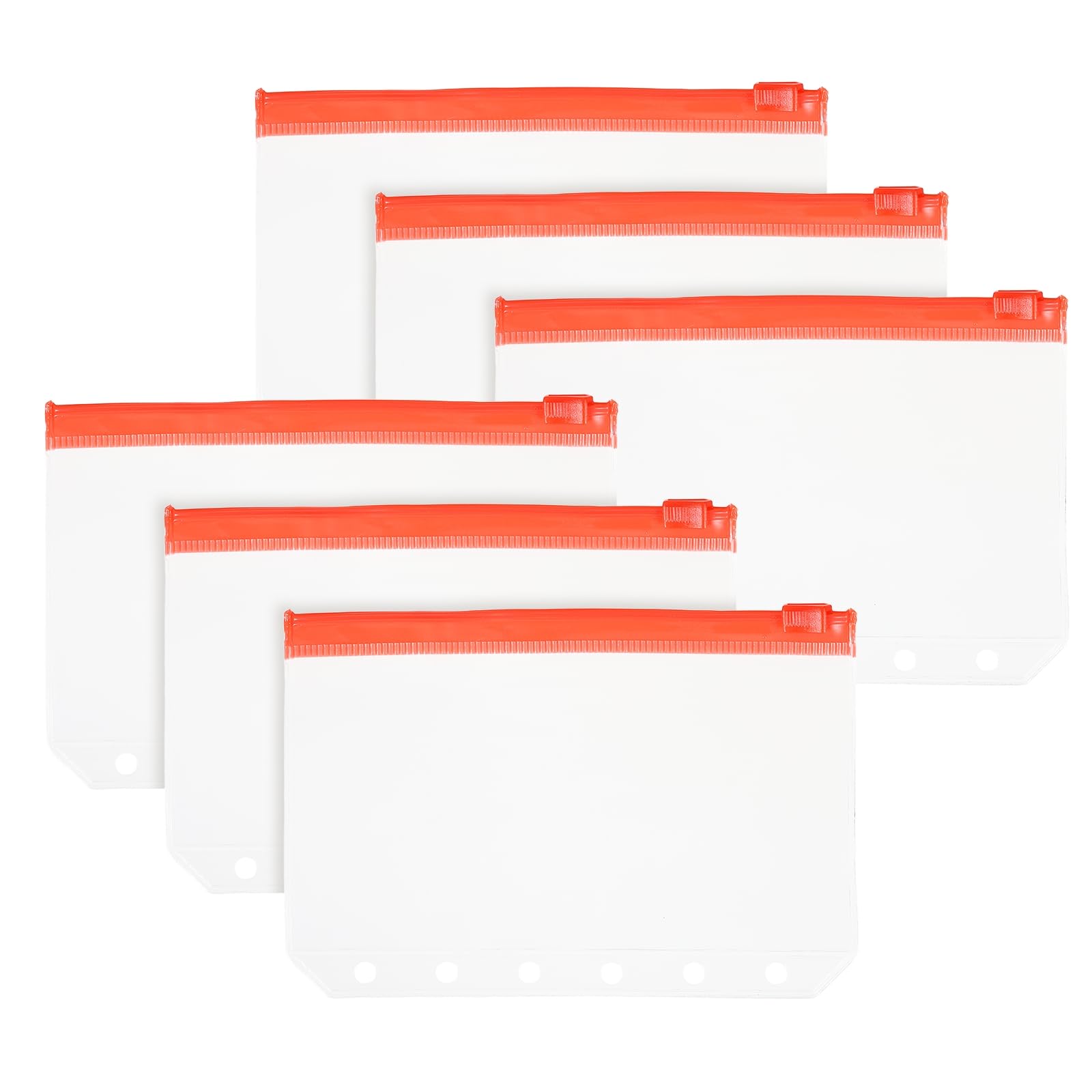 PATIKIL A7 Binder Pocket, 6 Pack 6 Holes Zipper Binder Pouch Budget Stuffing Envelopes Clear Storage Pocket Waterproof for Budget Planning Loose Leaf Bags, Red Zip/Clear Pouch