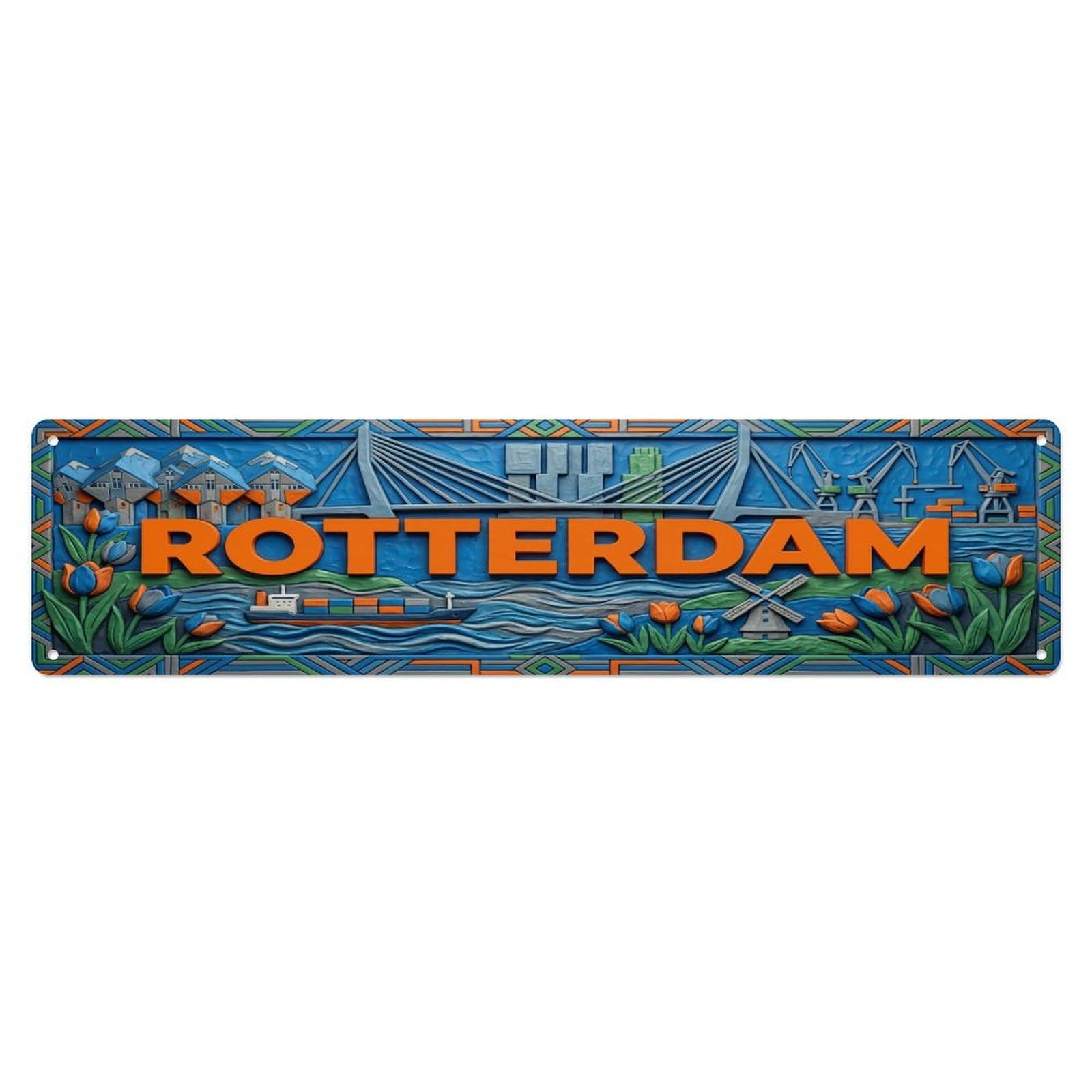 Vintage Rotterdam Netherlands Flag Pattern Metal Tin Sign