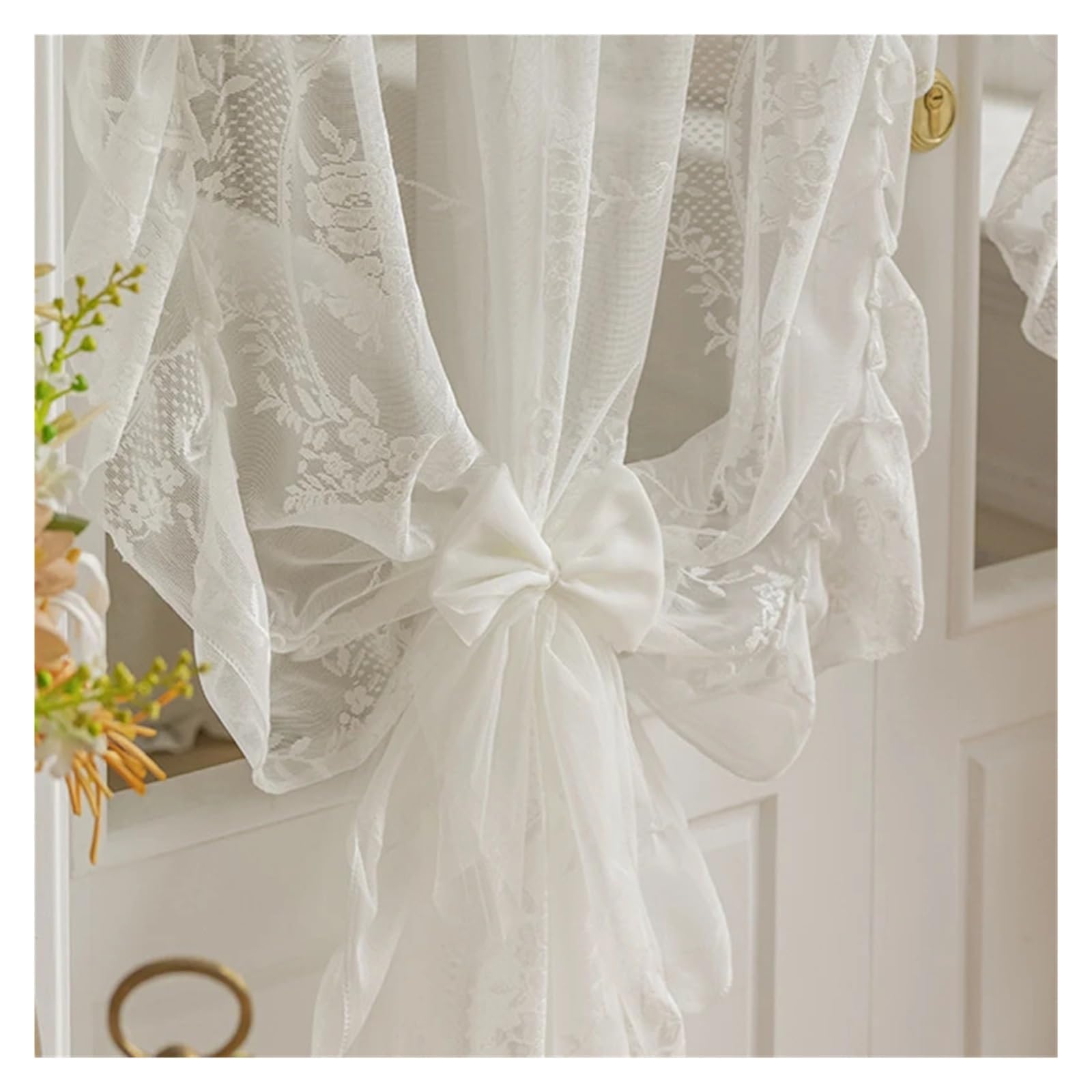 HEUchuan Ruffled Curtains Vintage Lace Curtains for Bedroom Bay Window, Half, Door Curtain,Home Decor(ROD POCKET_1PC W150 X 240CM)
