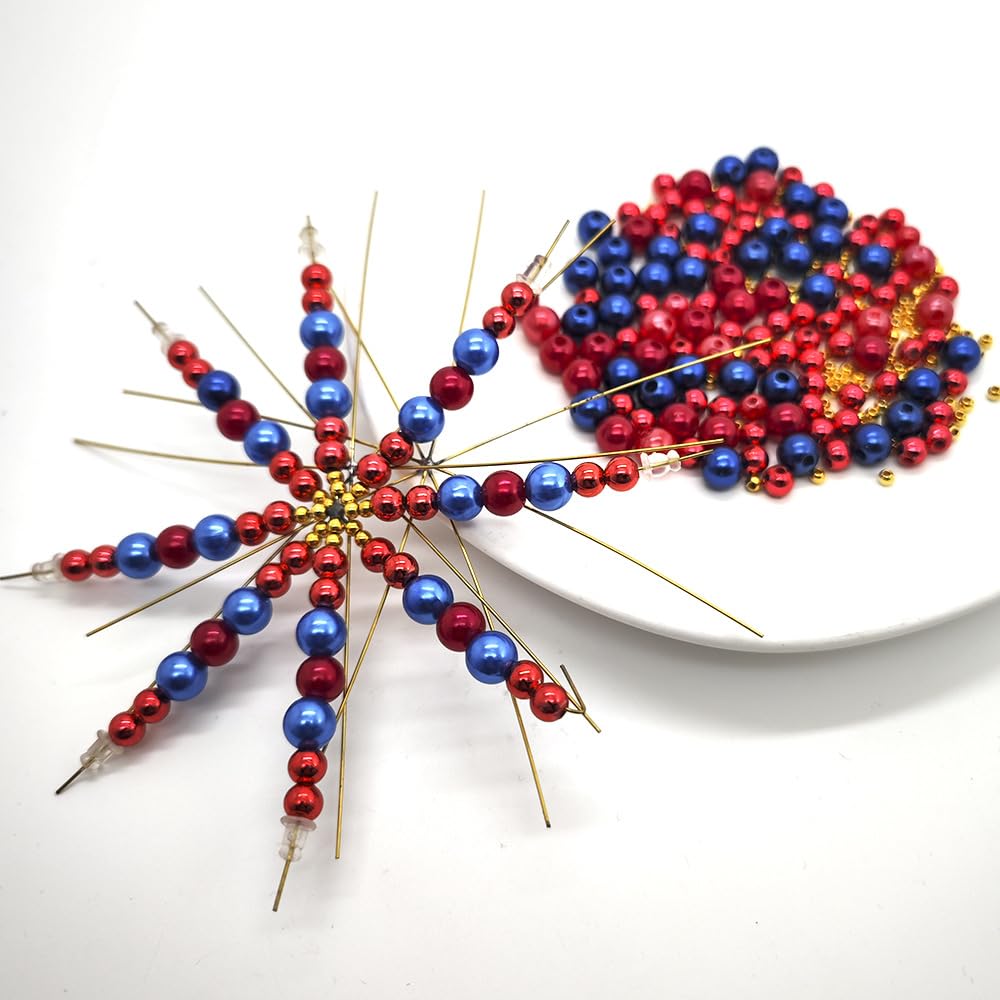 CCUUHJ 12 Pcs Christmas Crystal Blue Snowflakes Ornament Kit,Metal Wires Snowflake Form with Mixed Color and Sizes Crystal Beads for Xmas Handicraft DIY Accessories (Red)