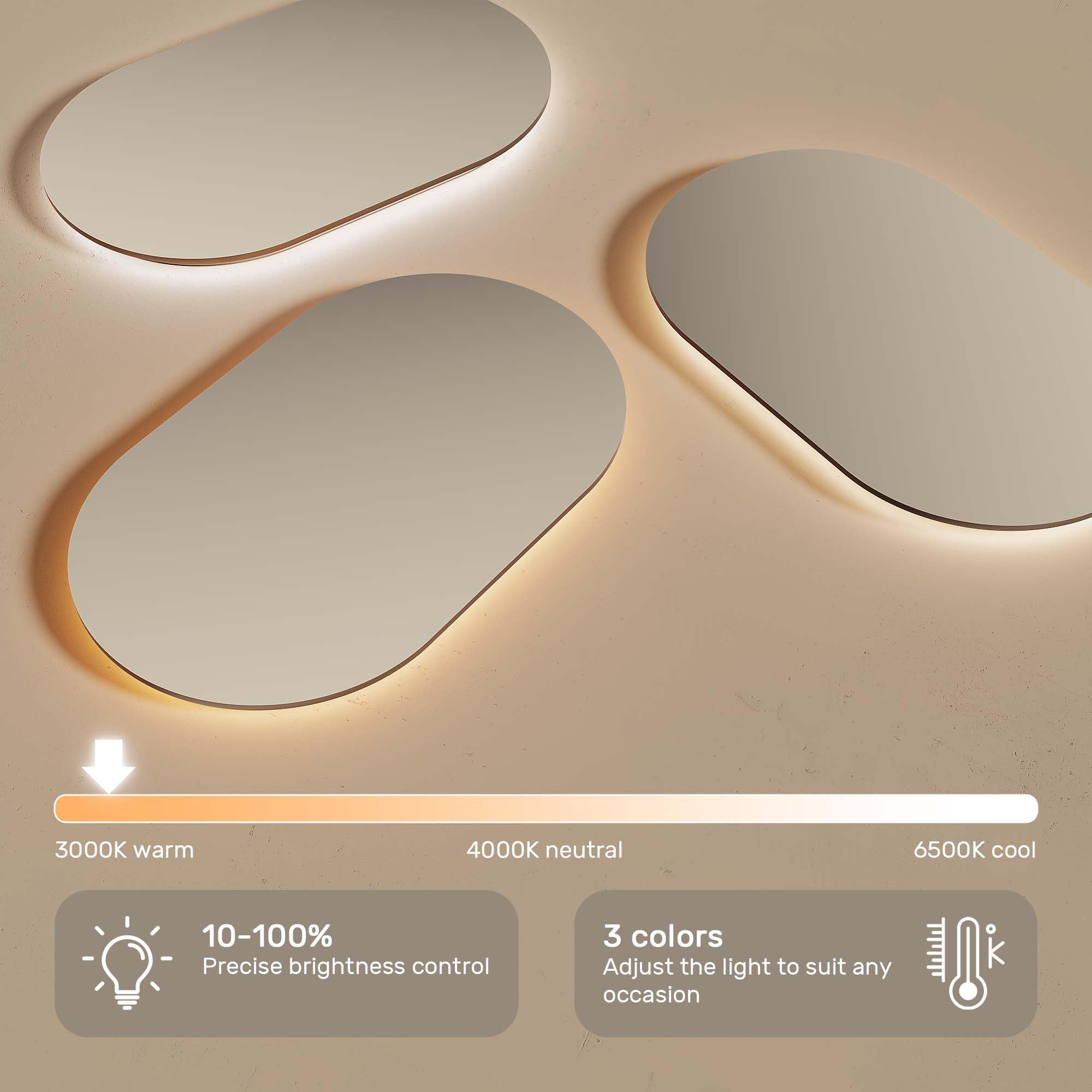 A ARTFORMA Specchio Bagno Moderno LED Rettangolare 80x60 cm - Specchio Bagno con Luce LED | Anti-Appannamento | Comando Touch | Specchio moderno da parete - Argento Spazzolato