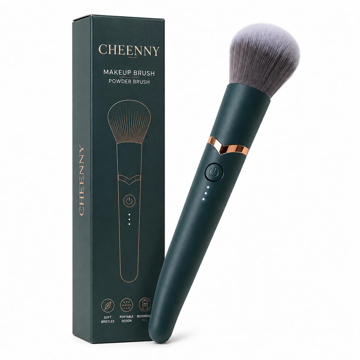 Electric Makeup Brush for Face Powder & Foundation | Soft Bristle Portable Makeup Brush | Rechargeable Beauty Brush for Blending, Powder & Cosmetic Application (Green)-picture-14