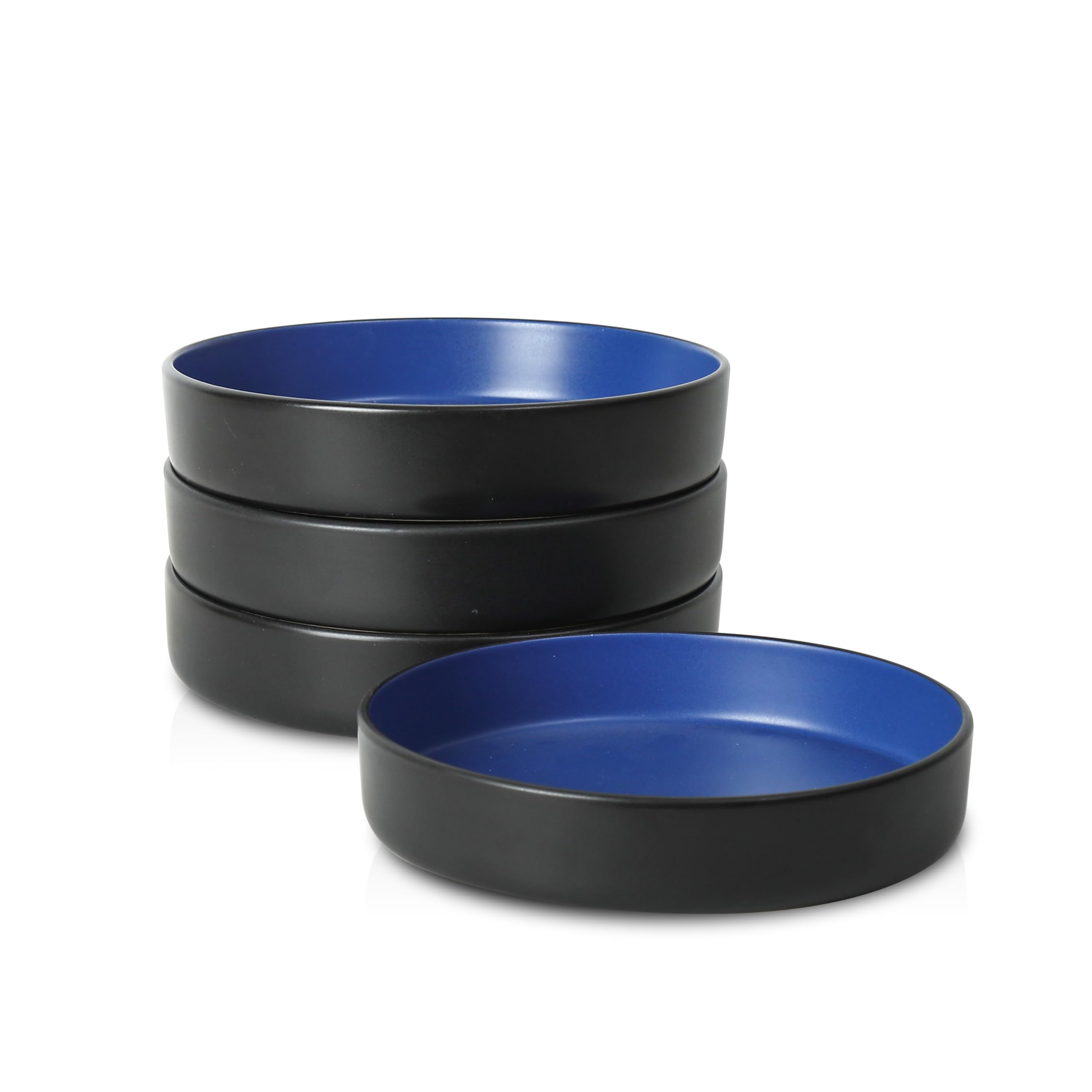 Stone Lain Albie Stoneware Bowl Set, 4-Piece Pasta Bowls for Kitchen, Ceramic Serving for Noodles, Fruit, Cereal, Dinner - Microwave &amp; Dishwasher Safe, Black