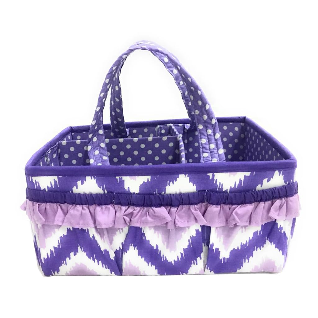 Bacati Mix and Match Nursery Fabric Storage Caddy with Handles, Purple-image-45