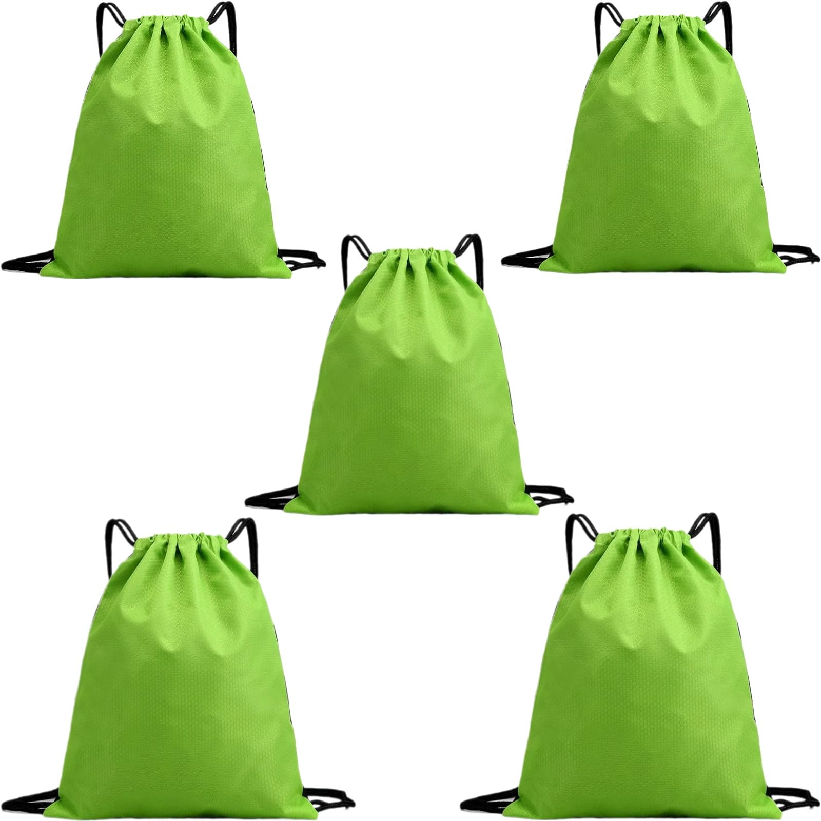 5-Pack Waterproof Drawstring Backpacks, Soccer-Texture Oxford Fabric, 16.9" × 13.8", Lightweight 0.20 lb Each, No Eyelets, Gym &amp; Marathon Gear Sacks(Green)