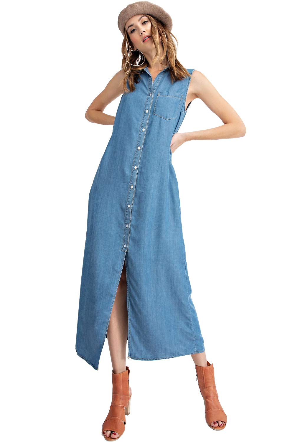 Buy AnnaKaci Classic Sleeveless Blue Jean Button Down Denim Pocket