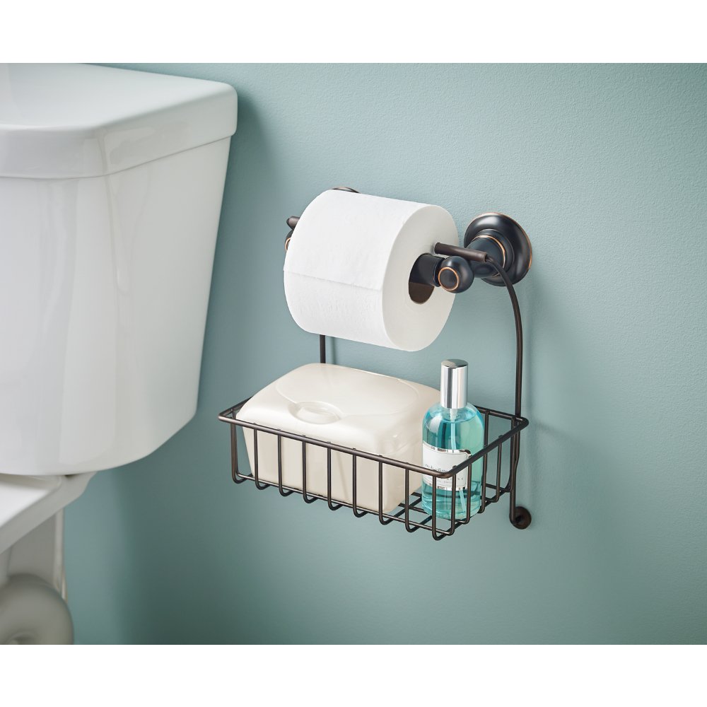 Franklin Brass 193105-CBZ Over-the-Toilet Paper Holder Hanging Convenience Basket Holder Shelf for Cell Mobile Phone Holder and Wipes, Classic Bronze