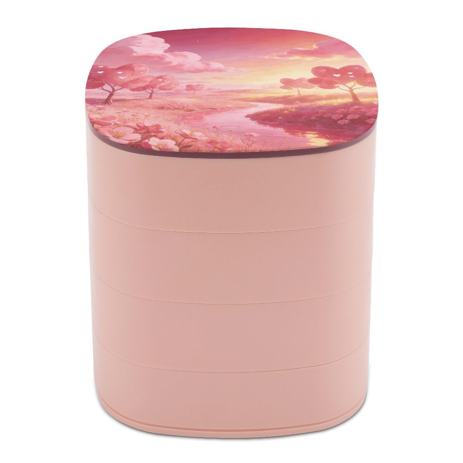 LZQPOEAS Pink World Jewelry Box Women Jewelry Organizer Travel Jewelry Case Cute Necklace Ring Storage Organizer 4-Layer Rotating Jewelry Tray Case with Mirror for Bracelets