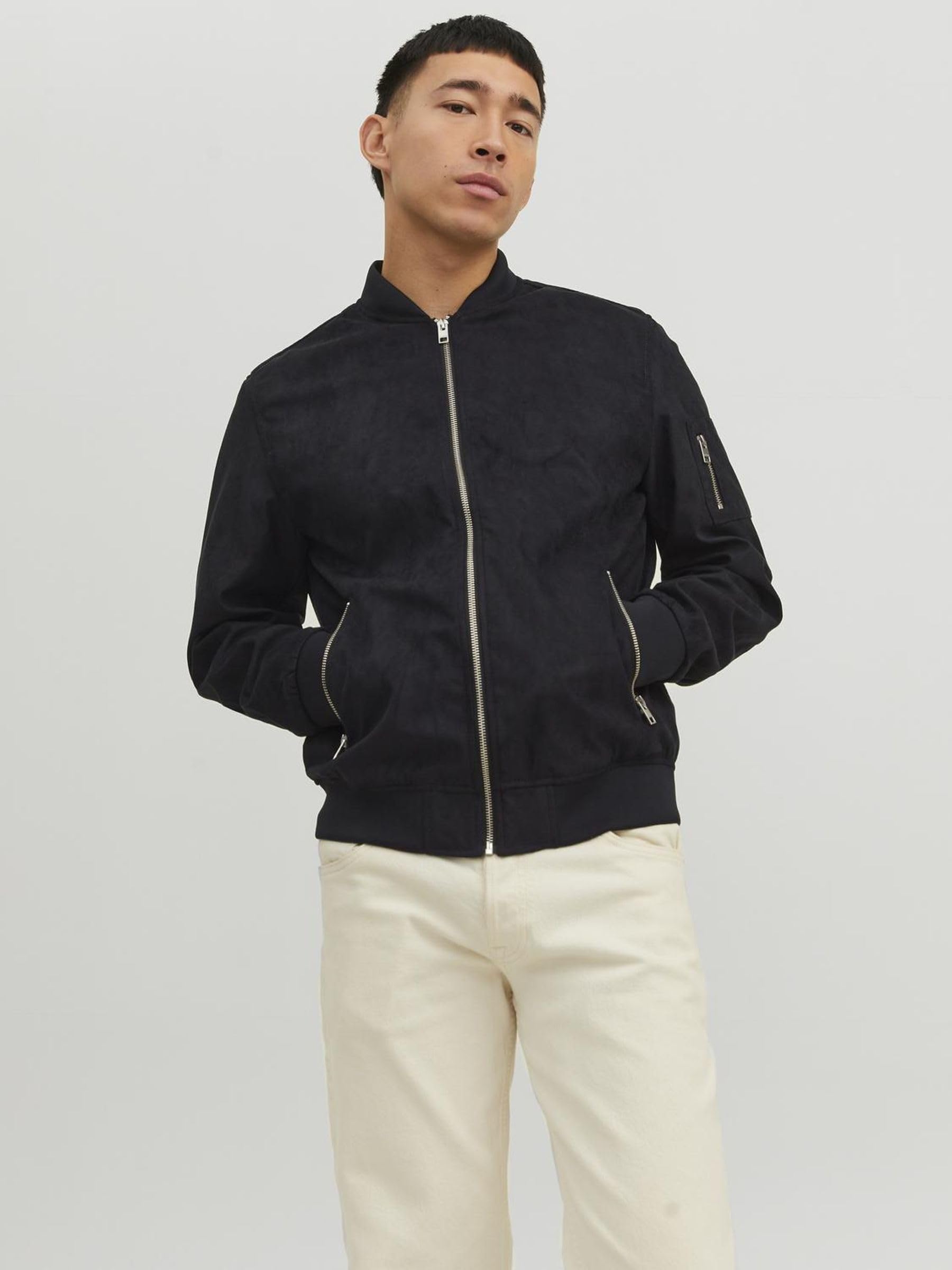 JACK & JONES Męska kurtka skórzana Jjrocky Fs Bomber, Jet Black, L