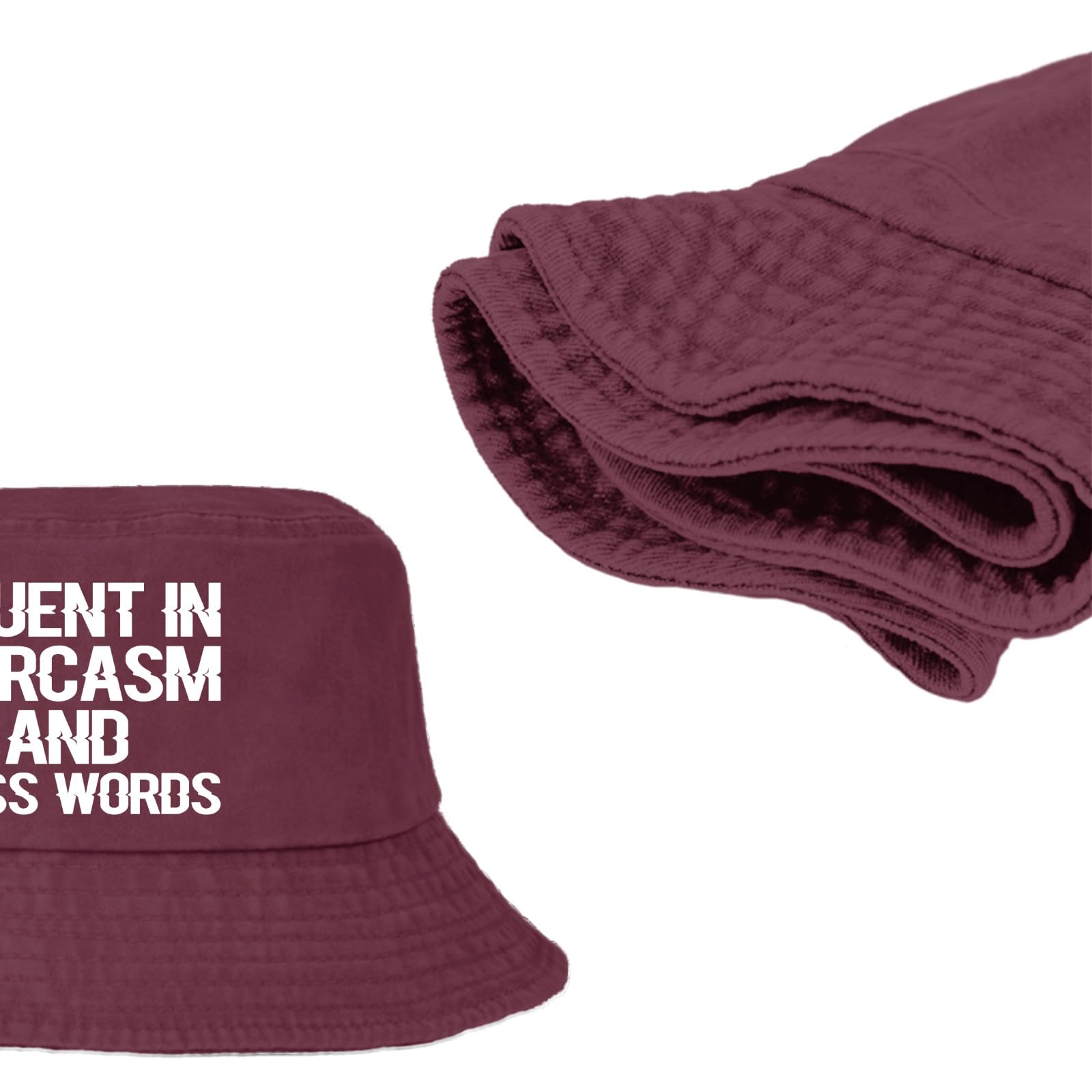 Funny Fluent in Sarcasm and Cuss Words Retros Bucket Hat Bucket Hats Flodable Women Hat Camping Accessories Deep Rose