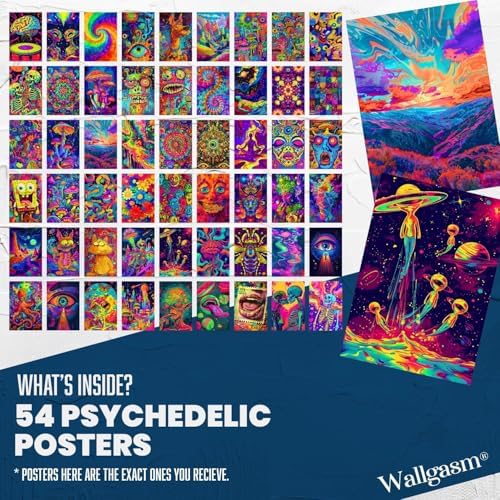 Image of Wallgasm Paper Psychedelic Trippy Poster Set-Set Of 54, 4 X 6 Inches Posters For Wall|Aesthetic Room Decor Item|Posters For Bedroom, Living Room Decor|Collage Kit