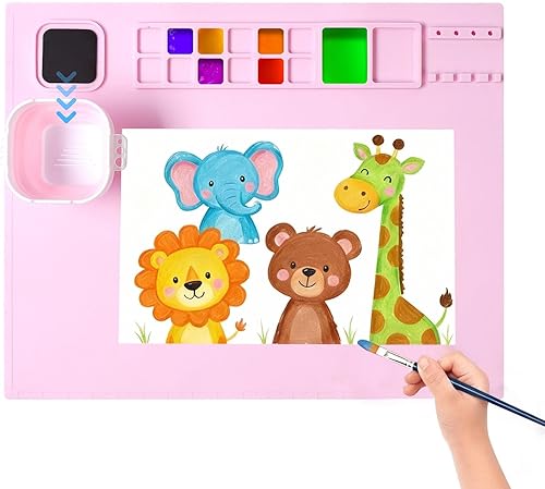 AWOKE Alfombrillas de silicona para manualidades, tapete de silicona de 20 x 16 pulgadas con 1 taza de agua para niños, la alfombrilla de arte tiene