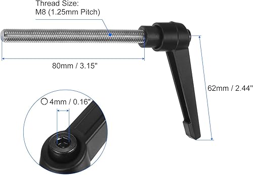 Miniatura 2 de uxcell 2 manijas de palanca de sujeción, M8 x 3.150 in, perno macho roscado de acero inoxidable 304, asas ajustables de bloqueo de trinquete de