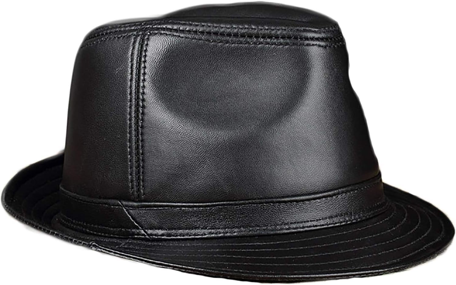 Chapeau d'hiver hommes en cuir de mouton véritable fedora noir taille 7