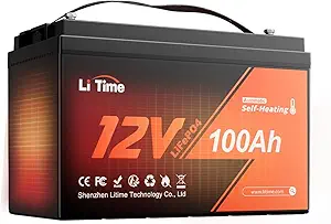 LiTime 12V 100Ah Self-Heating LiFePO4 Lithium Battery with 100A BMS Low Temperature Protection, 1280W Load Power with 4000+ cycles and 10-Year Lifetime Perfect for RV Solar System Home Energy Storage