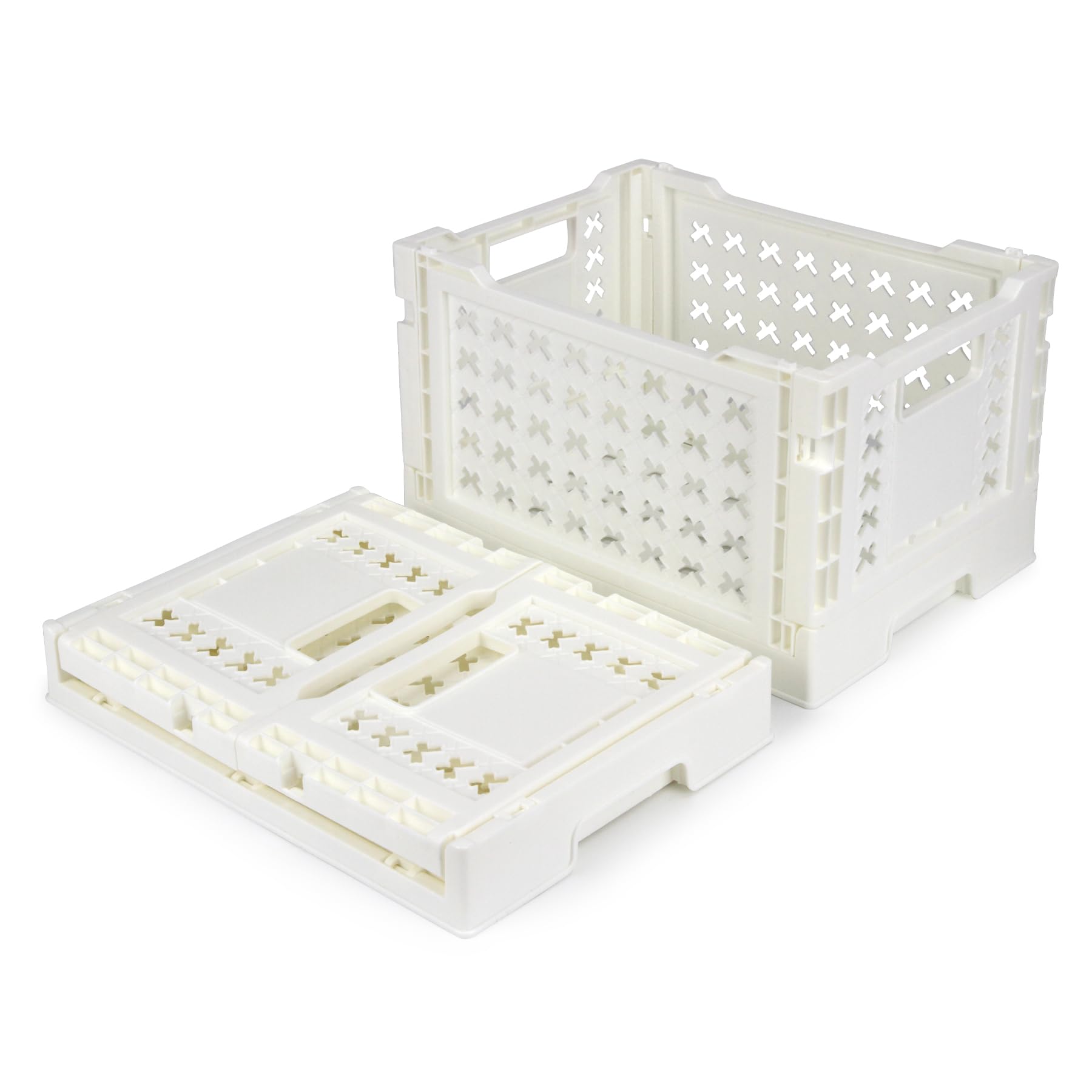 Spesh 2 Pcs Collapsible Crates Storage Boxes Plastic Foldable Crates Stackable Folding Storage Baskets for Home Kitchen Office(White, 30x22x18cm)