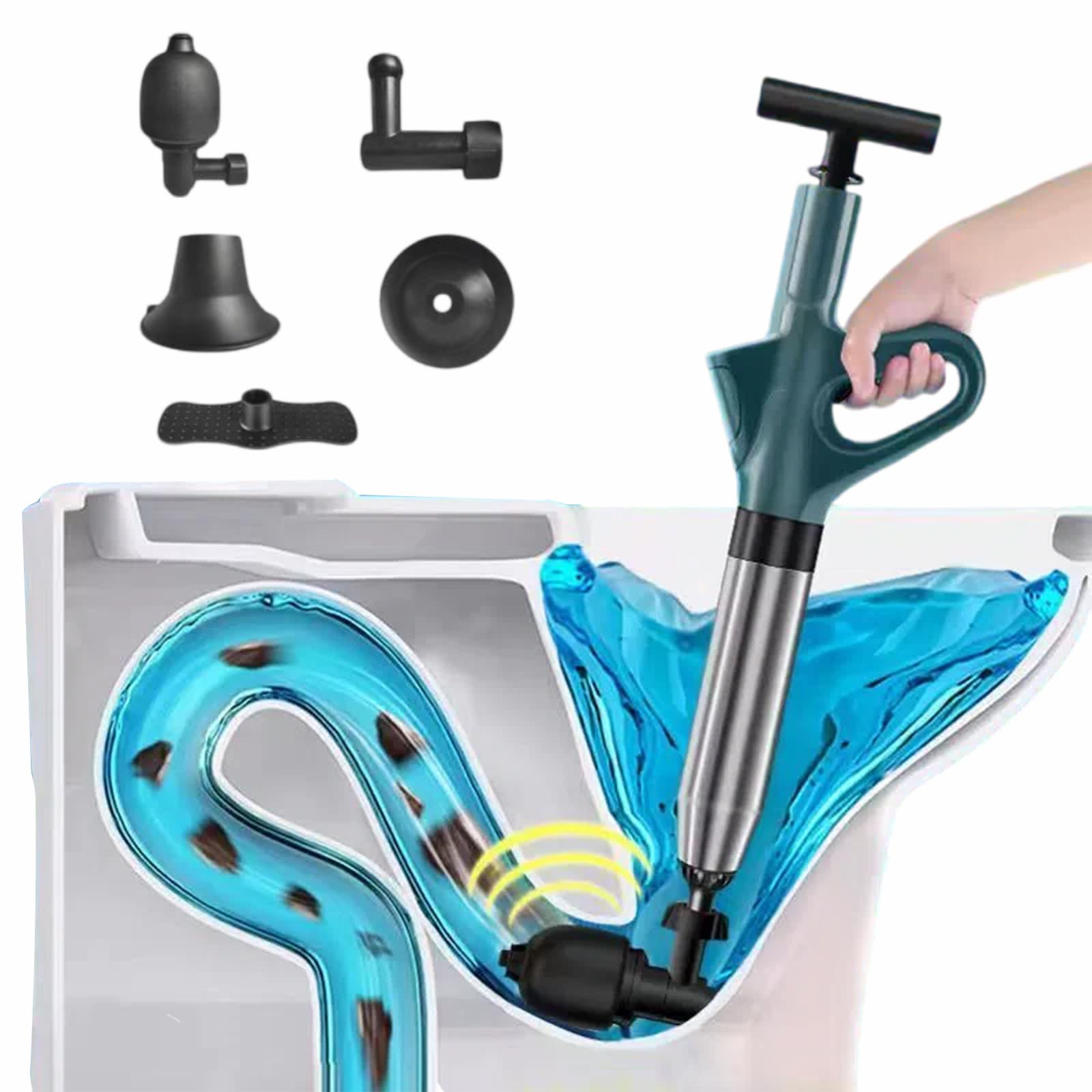 Wenbones Stura WC ad Aria Compressa, Pompa Carichi a Pressione Stantuffo, Stantuffo Pulitore per Tubi ad Aria Compressa ad Alta Pressione con Barometro per WC, lavandino, Vasca da Bagno (2B)