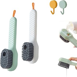 2pcs Liquid Adding Soft Fur Cleaning Brush,Multifunctional Shoe Brush with Liquid Box for Shoe Washing and Cleaning,Bathroom, Kitchen, Soft Laundry Clothes(White+Green)