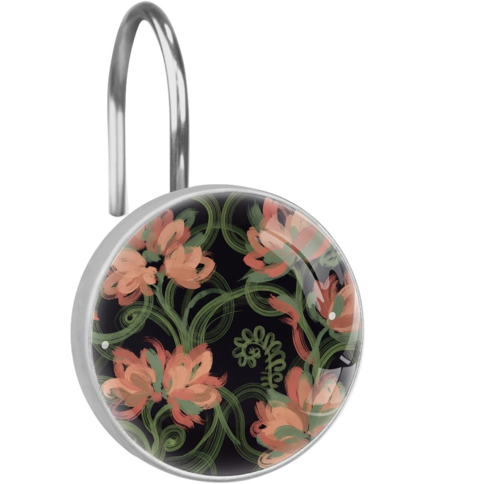 VAPOKF Decorative Shower Curtain Hook, Watercolor Florals Rustproof Stainless Steel Shower Curtain Hook for Bathroom, Shower Curtain Hangers for Shower Rod