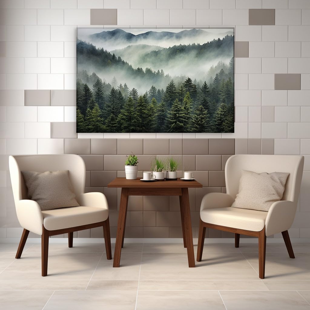 Canvas for Living room. Whispers of the Mist-Enshrouded Forest: Journey Through the Emerald Depths, 27 x 18 inch Canvas Wall Art - Watercolor Painting - Modern Home Decor