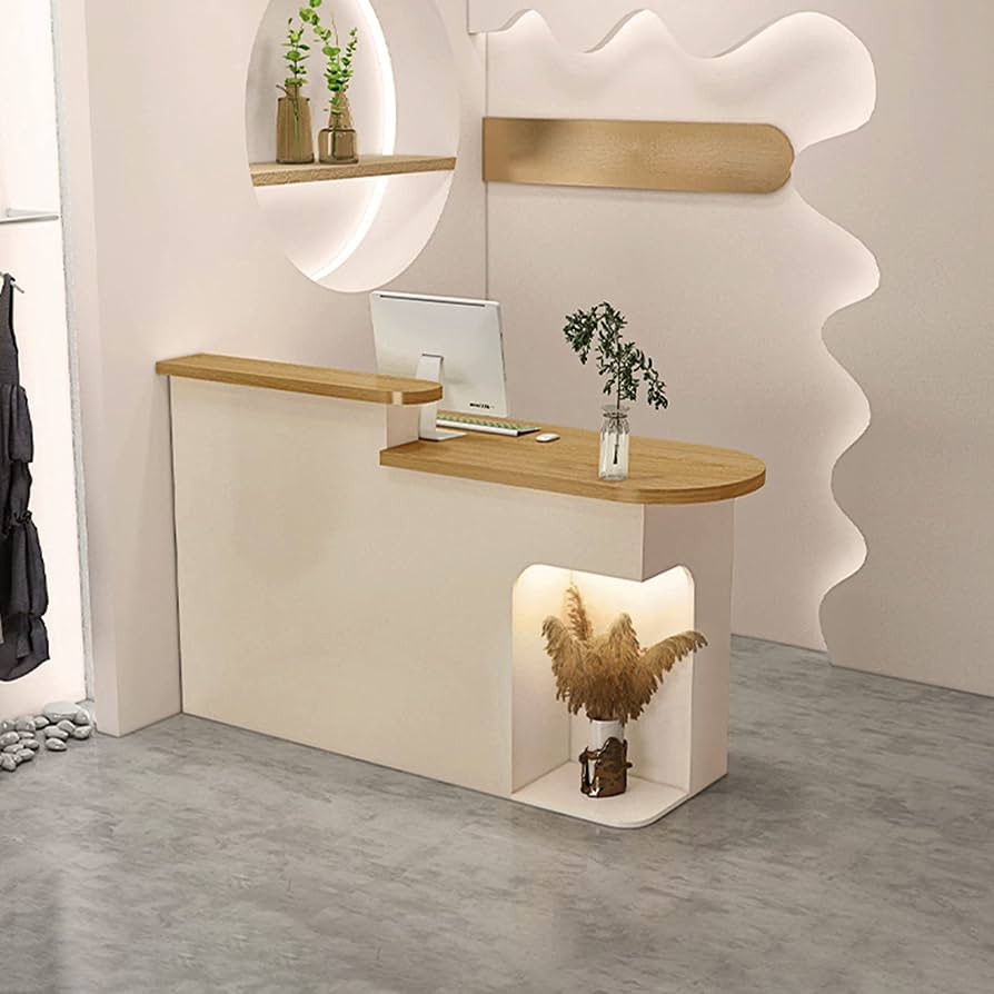 レジ係カウンター 受付 カウンターテーブル 木製のレセプションデスク 受付カウンター カウンターテーブル ウェルカムサービスカウンター スーパーフロントデスクスモール 衣料品店の美容院バーの受付デスク 100*50*105cm Right-C