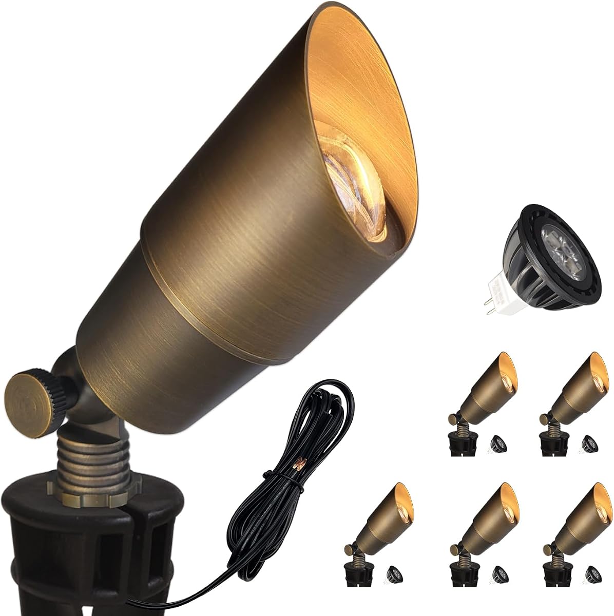 COLOER Solid Brass Landscape Spotlights 6 Pack with 5W MR16 (101B Bronze) | 9-17V AC/DC LED Heavy Duty Low Voltage Accent Lights, 2700K 450LM, Small Spot Lights Outdoor for Garden and Yard Up Lighting