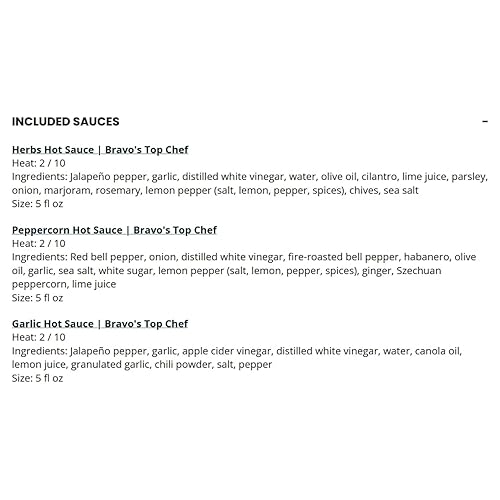 Miniatura 2 de Bravo's Top Chef Hot Sauce Trio by Heatonist: Herbs, Peppercorn & Garlic Flavors, Condiment Variety Pack Made Small Batch with All-Natural