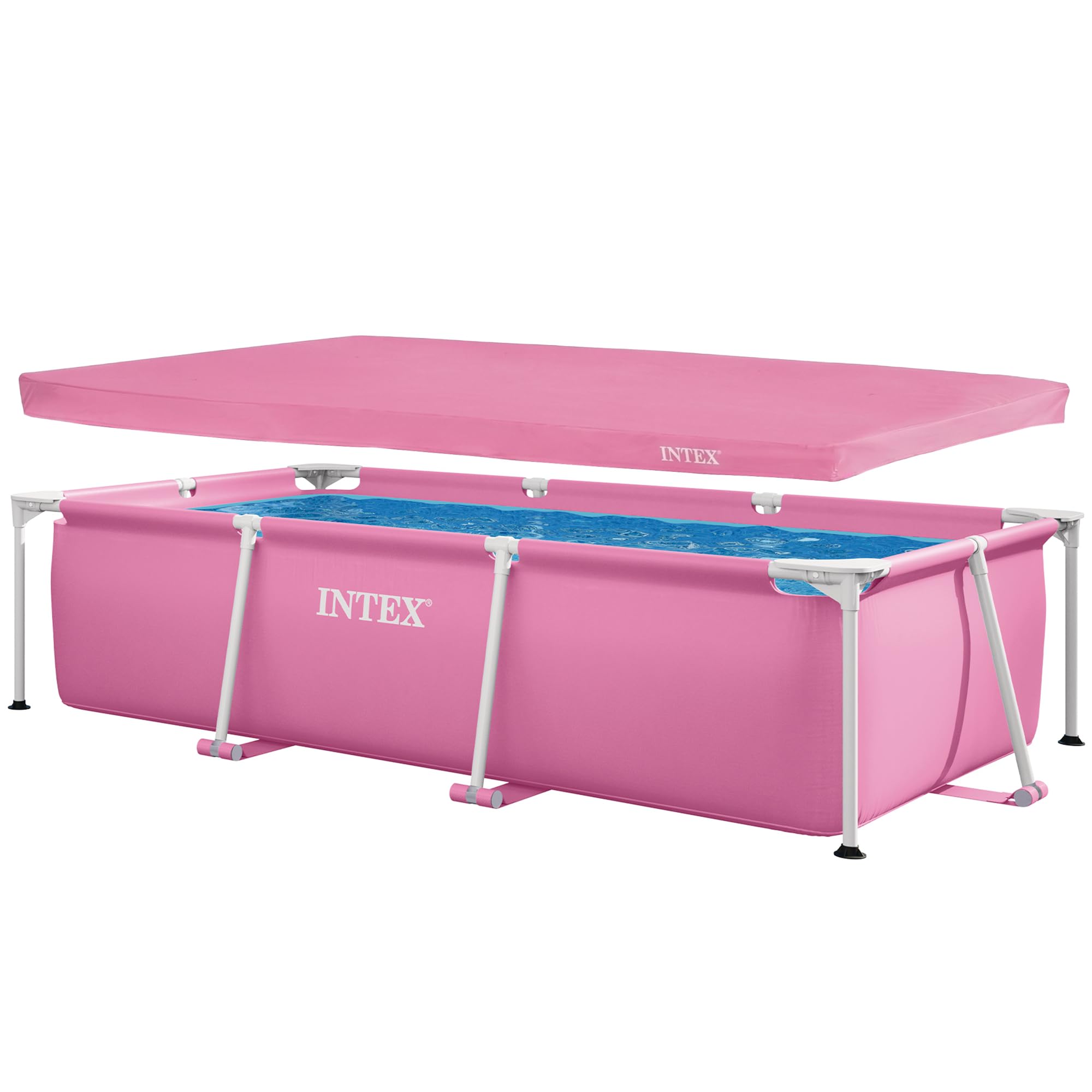 INTEX Metal Frame 8ft 6in x 5ft 4in x 26in Above Ground Pool, Pink Bundle