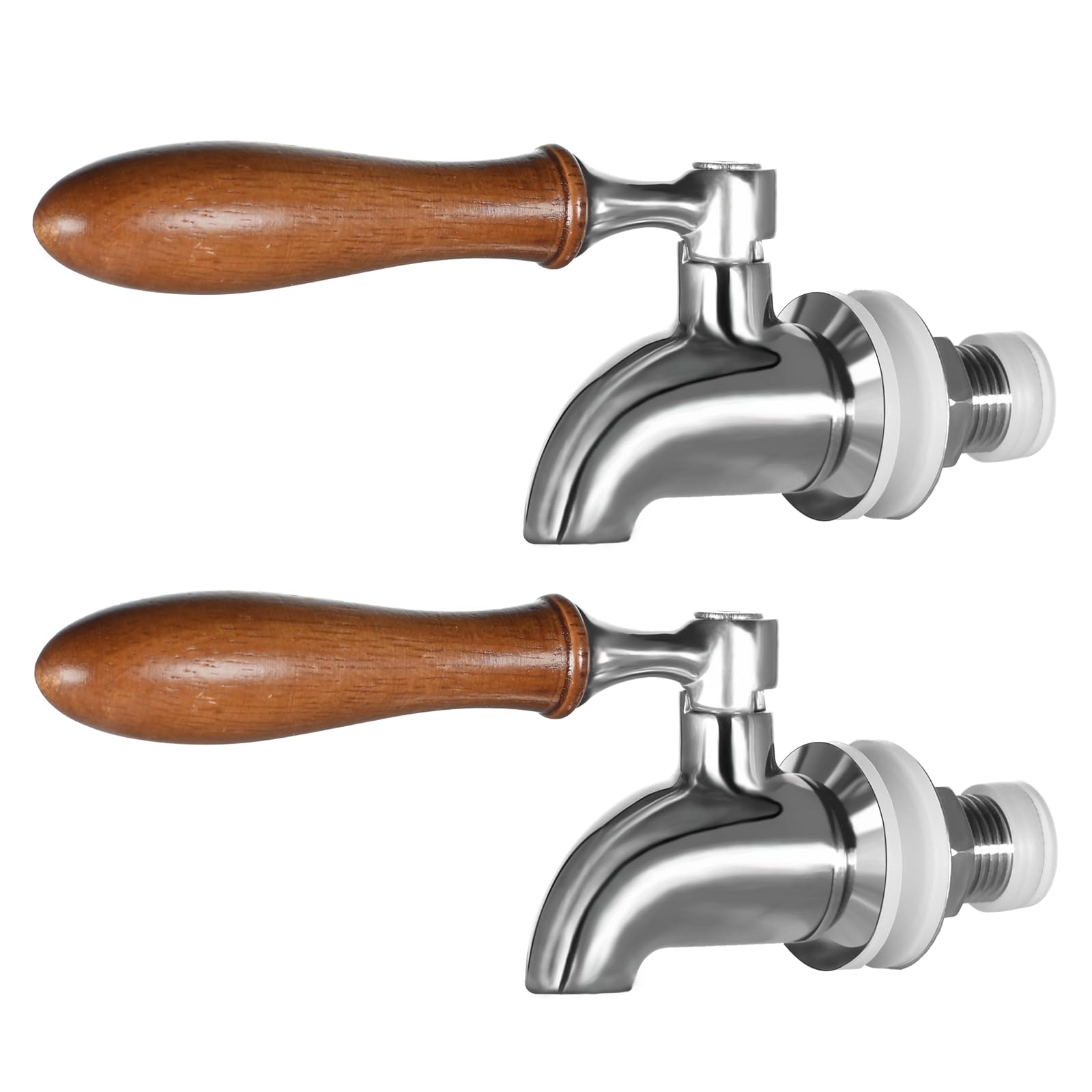 2-Pack Stainless Steel Beverage Dispenser Replacement Spigot for Glass Jar, Water Jug, Fits 5/8 inch Opening, Polished Finish, Wooden Handle