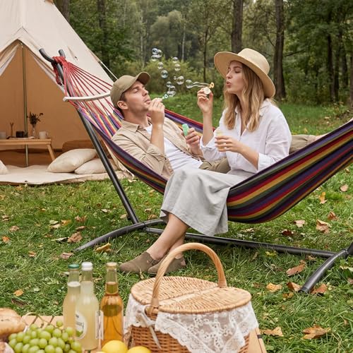 Everyfun Double Hammock with Stand for 2 Person, 600 lb Capacity, Rainbow - $49.50 AC - image 9
