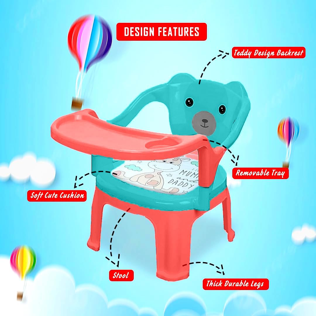 Tony Stark Plastic Baby Chair, Feeding Chair with Cushion Seat & High Backrest, Booster Seat for Kids with Removable Tray, Portable High Chair, Study and Activity Table for Toddlers Upto 30 Kgs (Turquoise) - Image 5 thumbnail