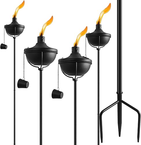 Paquete de 4 antorchas de jardín para el hogar, gran capacidad de 23.5 onzas, antorchas de metal para exteriores, antorchas de citronela mejoradas