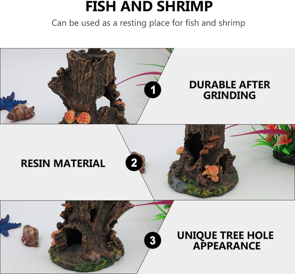 Aquarium Tree Stump Decorations Fish Tank Tree Trunk Ornament Resin Driftwood Betta Log Reptile Habitat Landscape Decor for Freshwater Fish Accessories