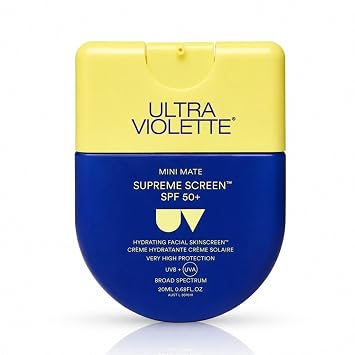 Ultra Violette Supreme Screen SPF 50 Mini Facial Sunscreen Moisturizer & Primer Hydrating UV Protection Lightweight Finish, 0.68 Fl Oz
