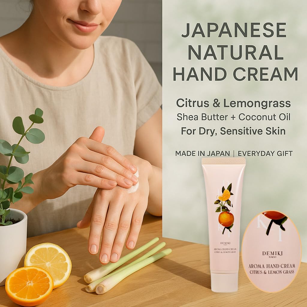 DEMIKI Shea Butter Hand Cream for Dry Cracked Hands | Japanese Skin Care Hand Lotion with Shea Butter, Coconut Oil | Hand Cream for Women | Travel Essentials | Travel Size 50g/1.7fl. oz - Image 6