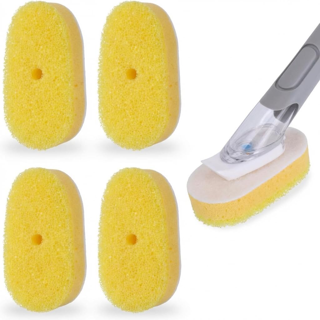 4-Pack Dish Wand Sponge Refills for Scrub Daddy Dish Daddy, Non-Scratch Replacement Heads for Dish Sponges, Yellow, Kitchen Cleaning (Sponge Heads Only)-image-25