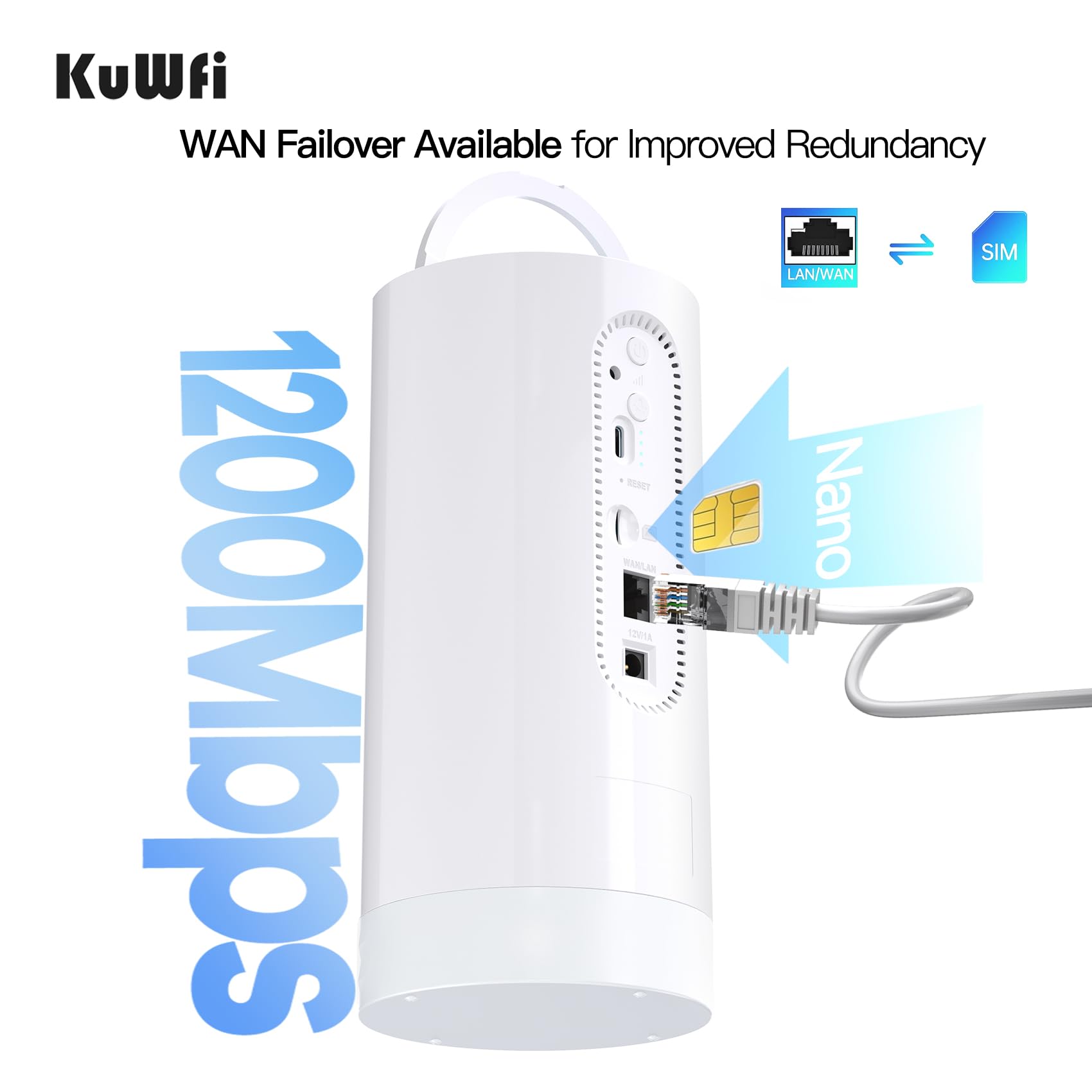 KuWFi Routeur WiFi 4G+ Mobile Double Bande 1200Mbps avec Batterie 10000mAh - Borne WiFi Nomade Extérieure Rechargeable Solaire pour Camping, Van et Randonnée