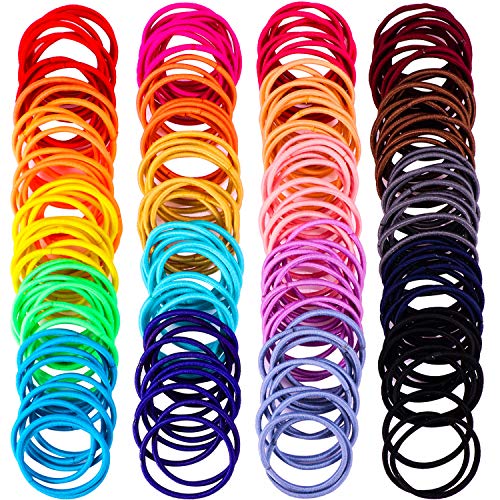 200 Pieces No-metal Hair Elastics Hair Ties Ponytail Holders Hair Bands (2 mm x 2.5 cm, Multicolor)