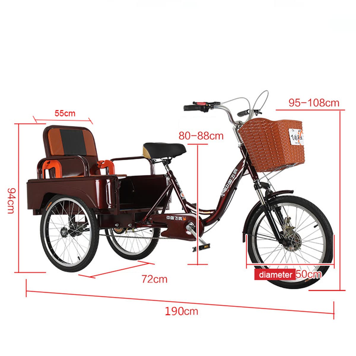 Adult Trike Classic 3-Wheel Cruiser Bike Double Seat Adult