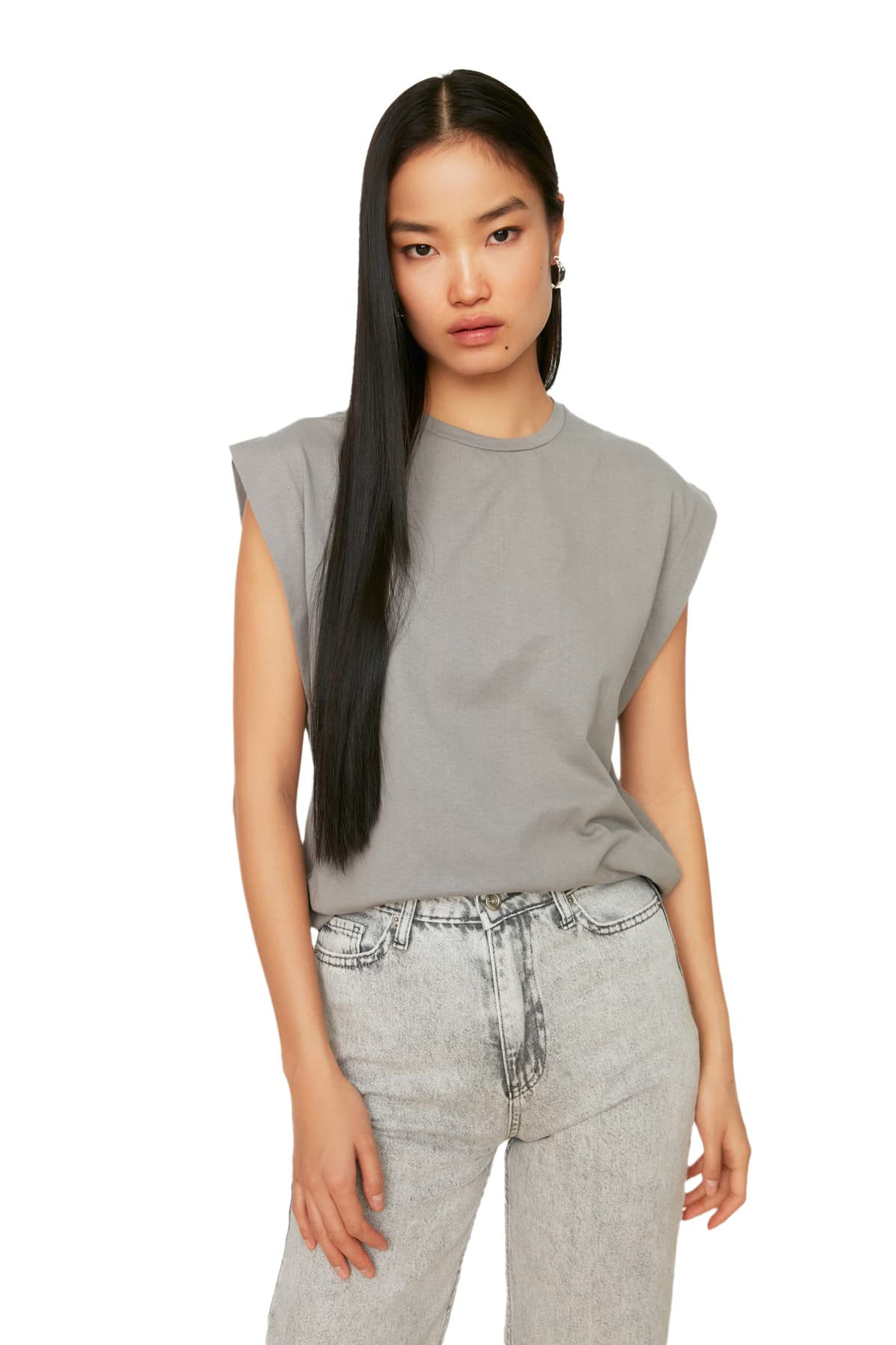 Trendyol FeMan Basics Regular fit Basic Crew Neck Knit T-Shirt Grau