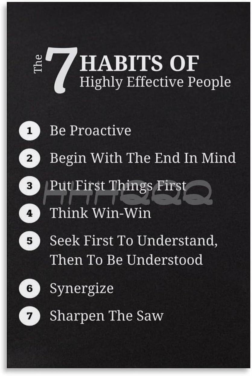 FNYUVNFAF Personal Development Poster 7 Habits of Highly Effective People Summary for Leadership Motivation Office Home Wall-Art Unframed,08x12inch(20x30cm)