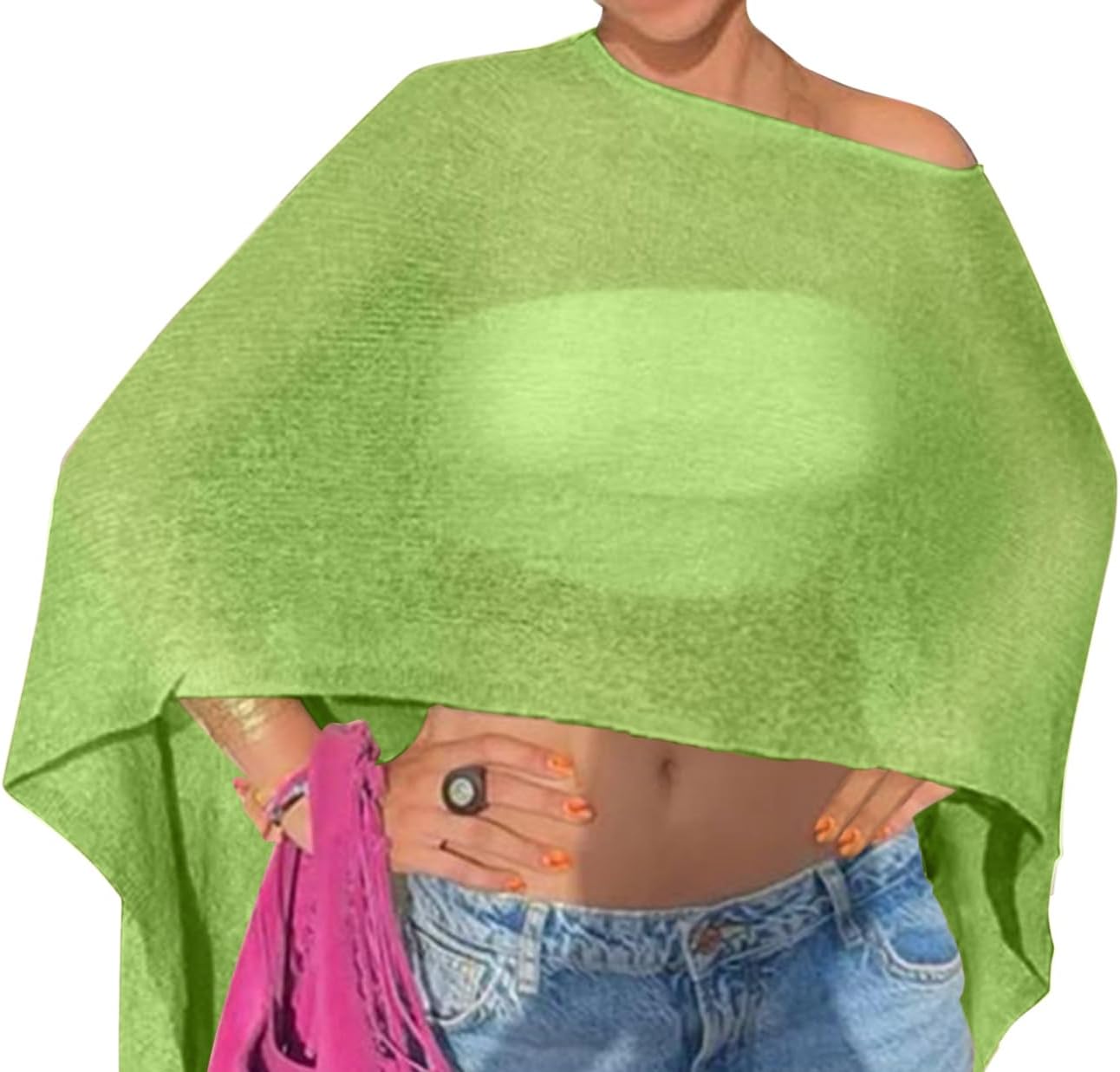 Off The Shoulder Sheer Crochet Vacation Outfits Poncho Sweater Top Summer Beach Cover Up