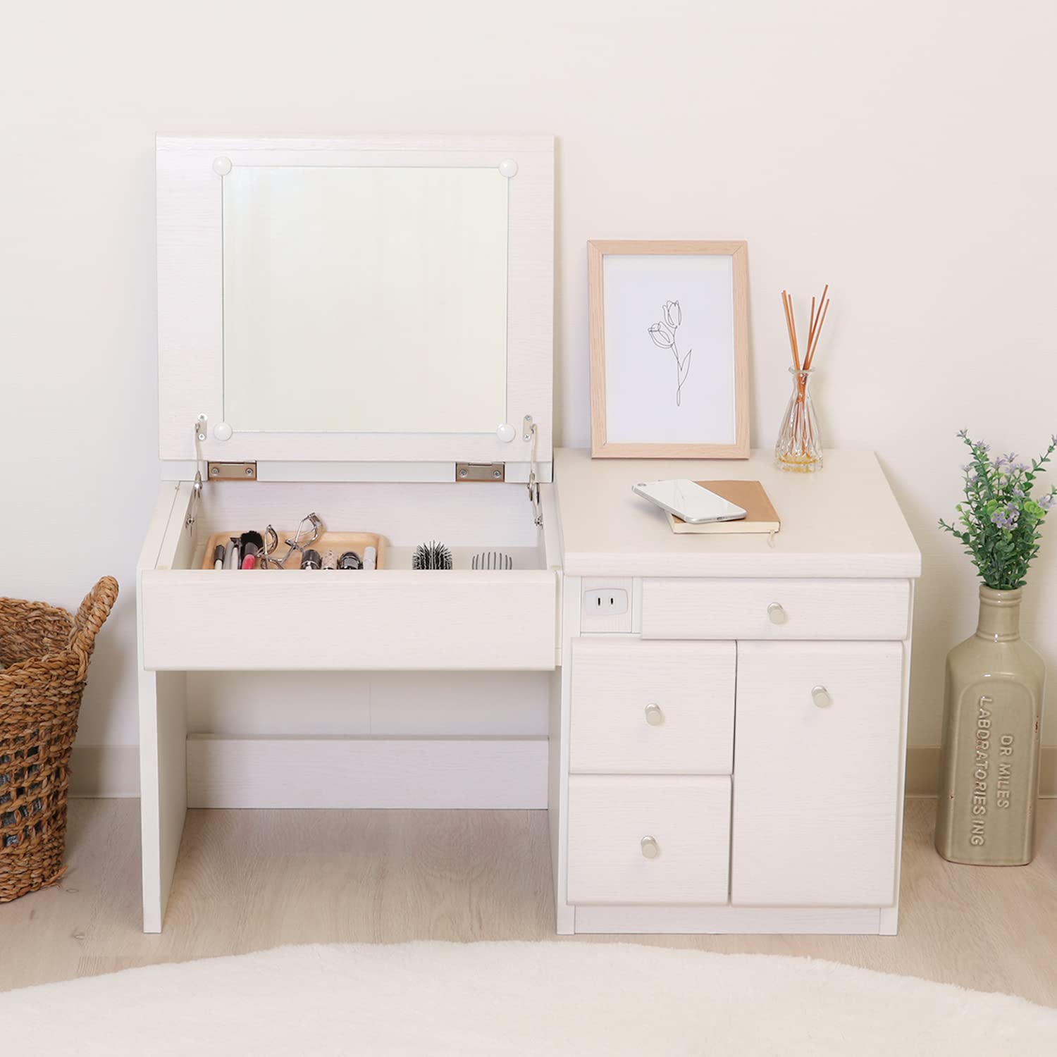 Amazon.co.jp: 不二貿易 ドレッサー テーブル 幅76.4cm ホワイト