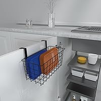Vista 2 de MaraFansie Basket with Hook, Grid Storage Basket, Over the Cabinet Door Organizer, Wire Hanging Basket with Hook Over the Railing, Under Sink